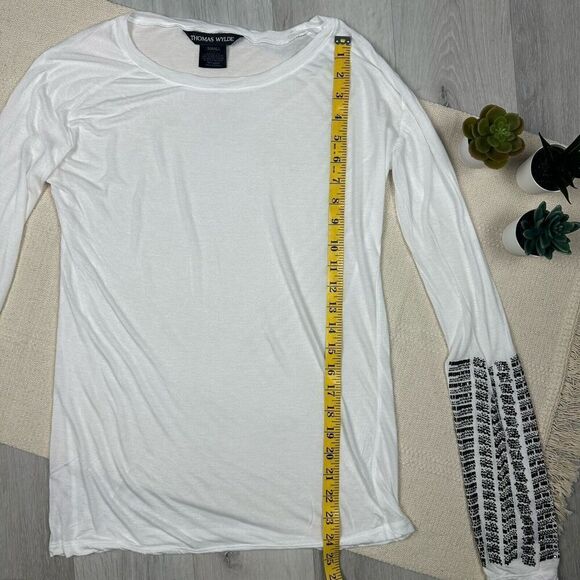 Thomas Wylde White Tunic Top Long Sleeves Embellished Rhinestones White Size S - Picture 5 of 7